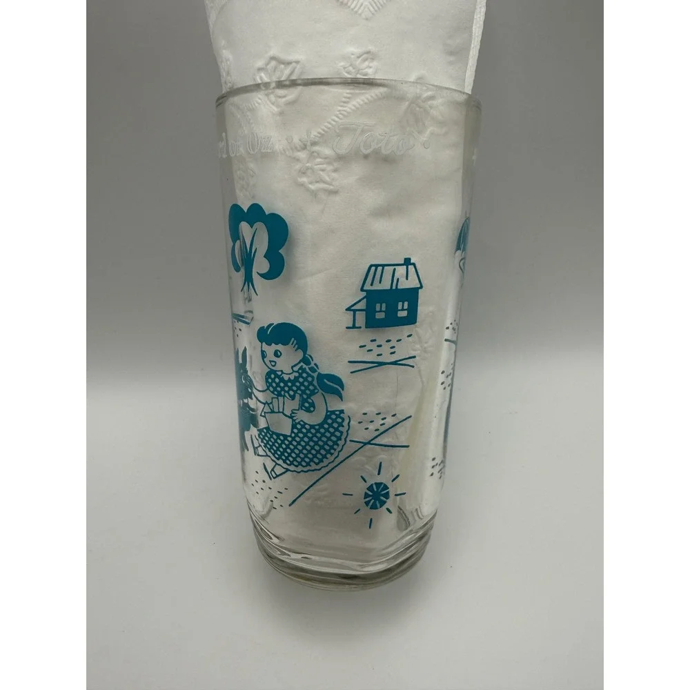 Vintage Wizard of Oz‎ Toto Teal Blue Glass Tumbler Wavy Bottom S&Co